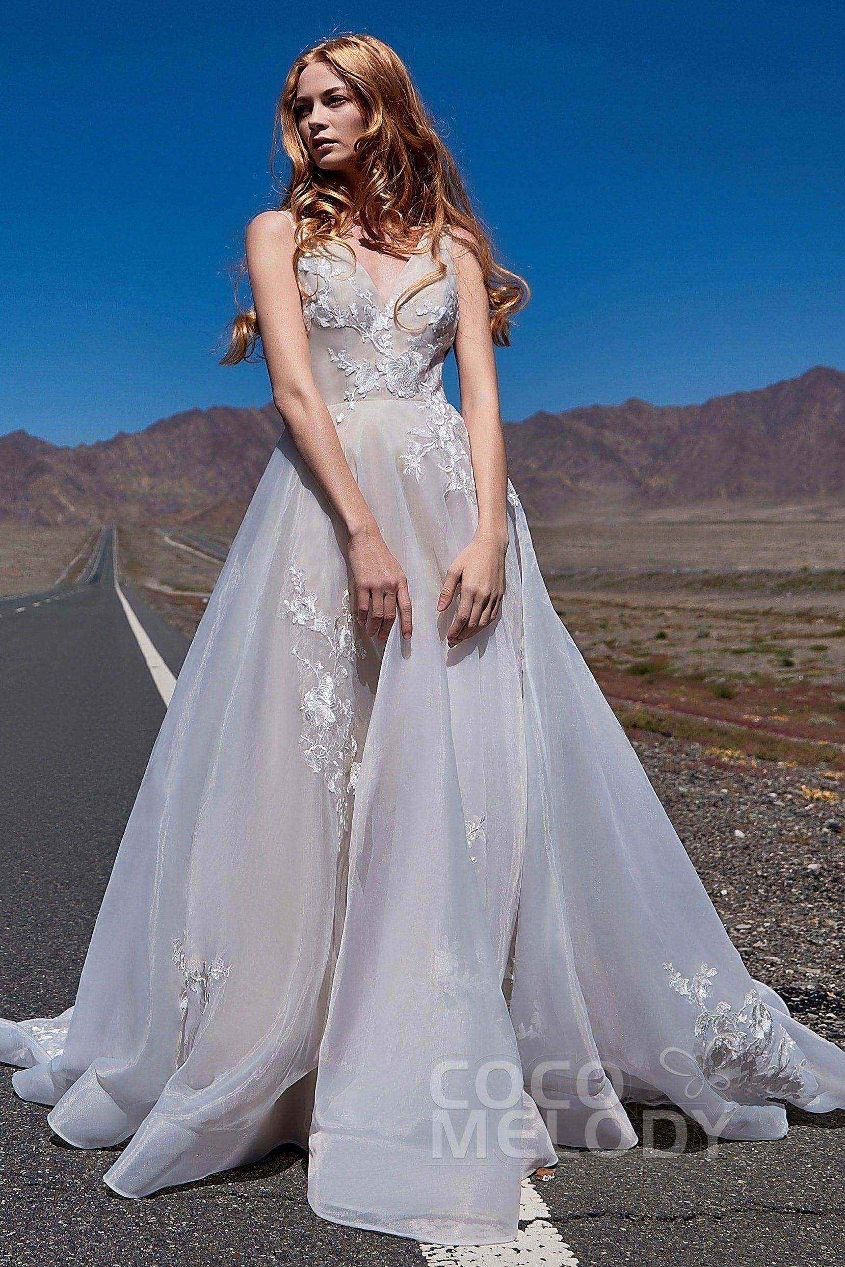 A-Line Court Train Organza and Tulle Wedding Dress LD5862 - COCOMELODY